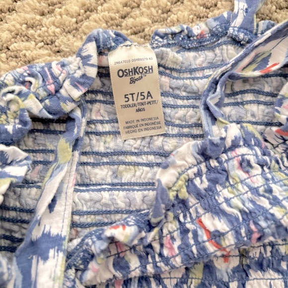 EUC OshKosh B’gosh Girls Blue Floral Print Cotton Play Dress (5T) - Picture 4 of 5